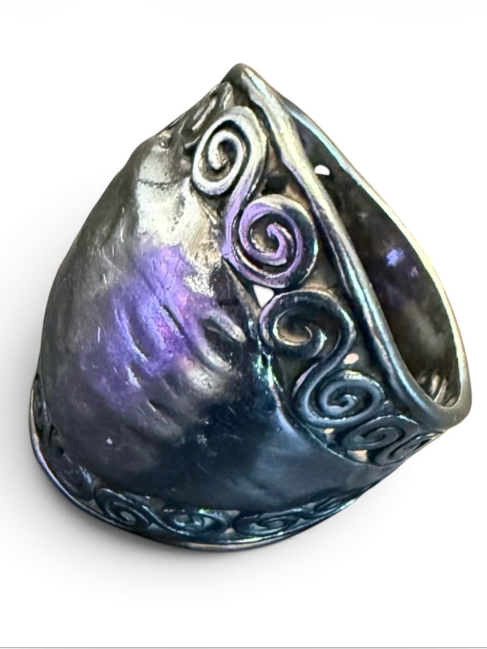 PZ Israel 925 Sterling Silver Wide Shield Dome Scrollwork Statement Ring size 7 - Picture 2 of 3